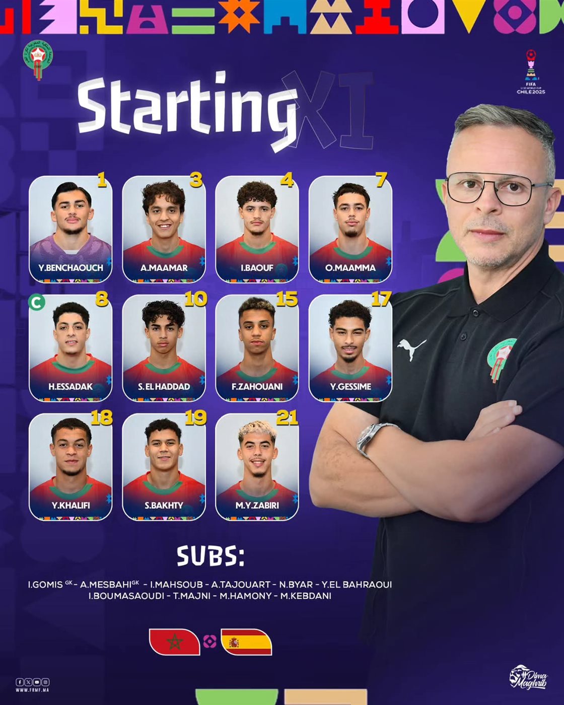 تشكيل منتخب المغرب للشباب لمواجهة إسبانيا في كأس العالم 