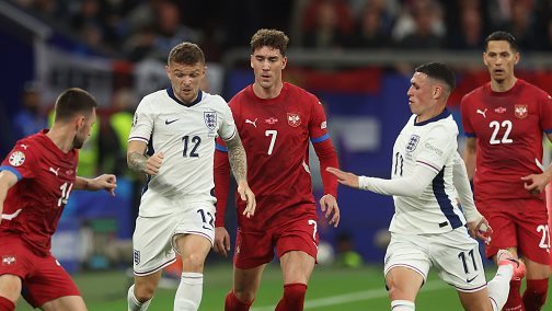 منتخب انجلترا لكرة القدم والذي يستعد لمواجهة ألبانيا بعد قليل في إطار تصفيات أوروبا لكأس العالم