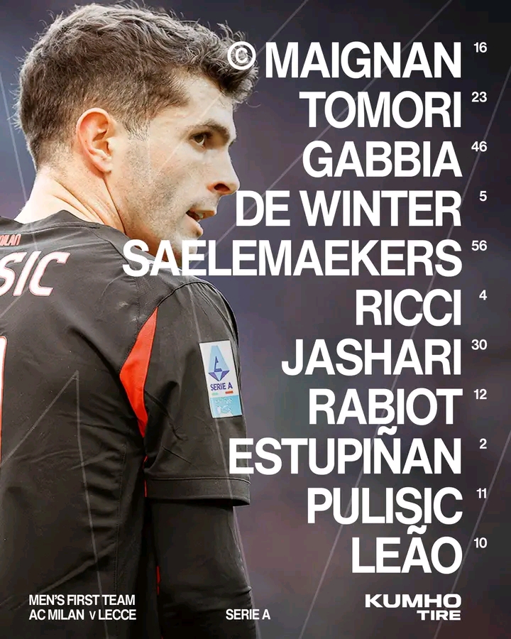 تشكيل الفريق الأول لكرة القدم بنادي ميلان الإيطالي والذي يستعد لمواجهة ليتشي اليوم الأحد في تمام الساعة العاشرة إلا ربع مساءً بتوقيت القاهرة&nbsp;